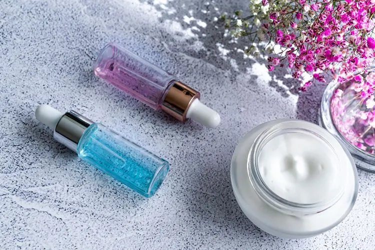 Skinician serum and skincare products flatlay